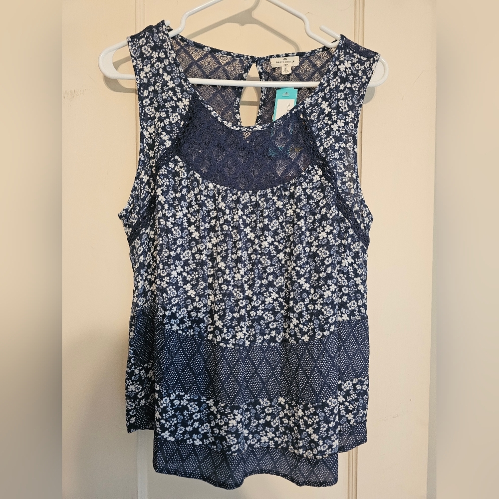 Blue and White Sleeveless Tank Top
